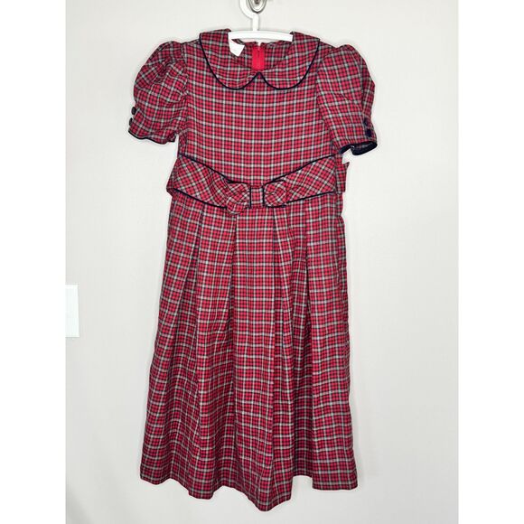 Bonnie Jean Vintage-Style Retro Red Plaid Dress Peter Pan Collar Girls Size 10 - Picture 2 of 8